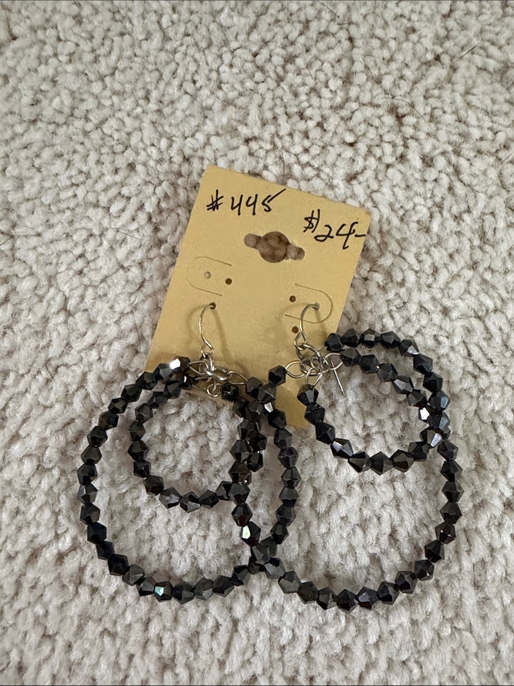 Black Beaded Double Hoop Earrings